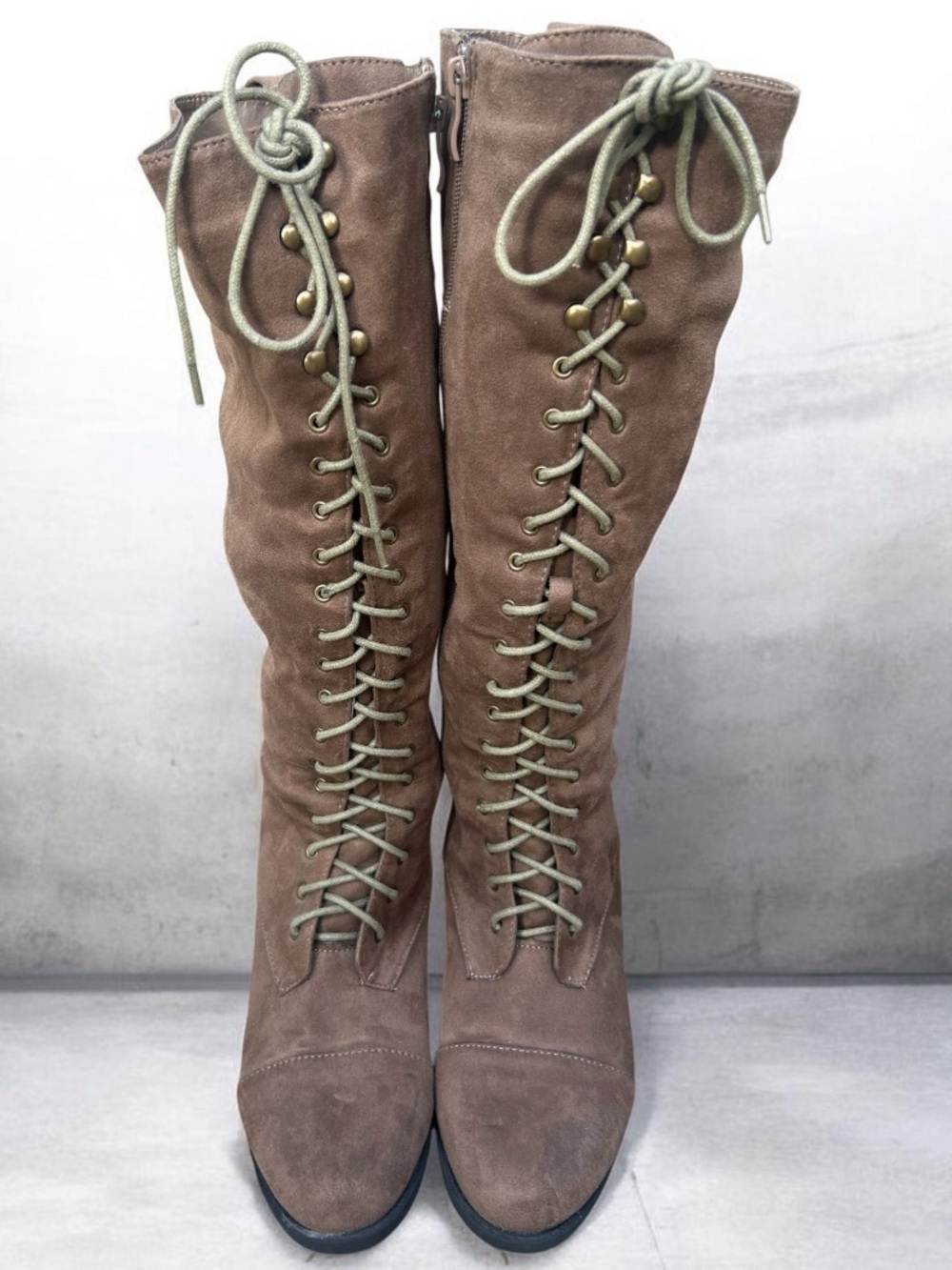 Women's Brown Lace-Up Knee-High Boots  tan Low heel fall season ready! Trending